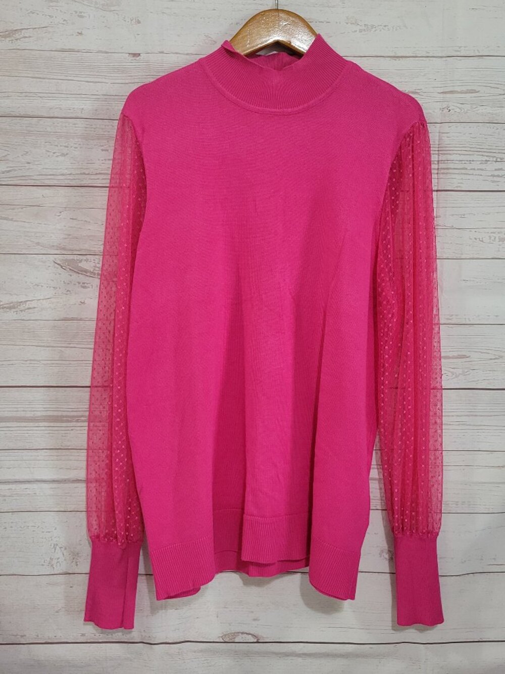 Cato Mock Neck Sweater Womens 14/16W Pink Sheer Sleeve Barbiecore Legally Blonde